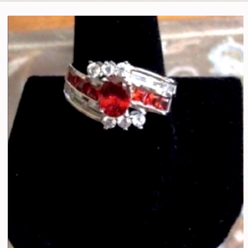 Red Beauty Platinum Plated Silver Ring